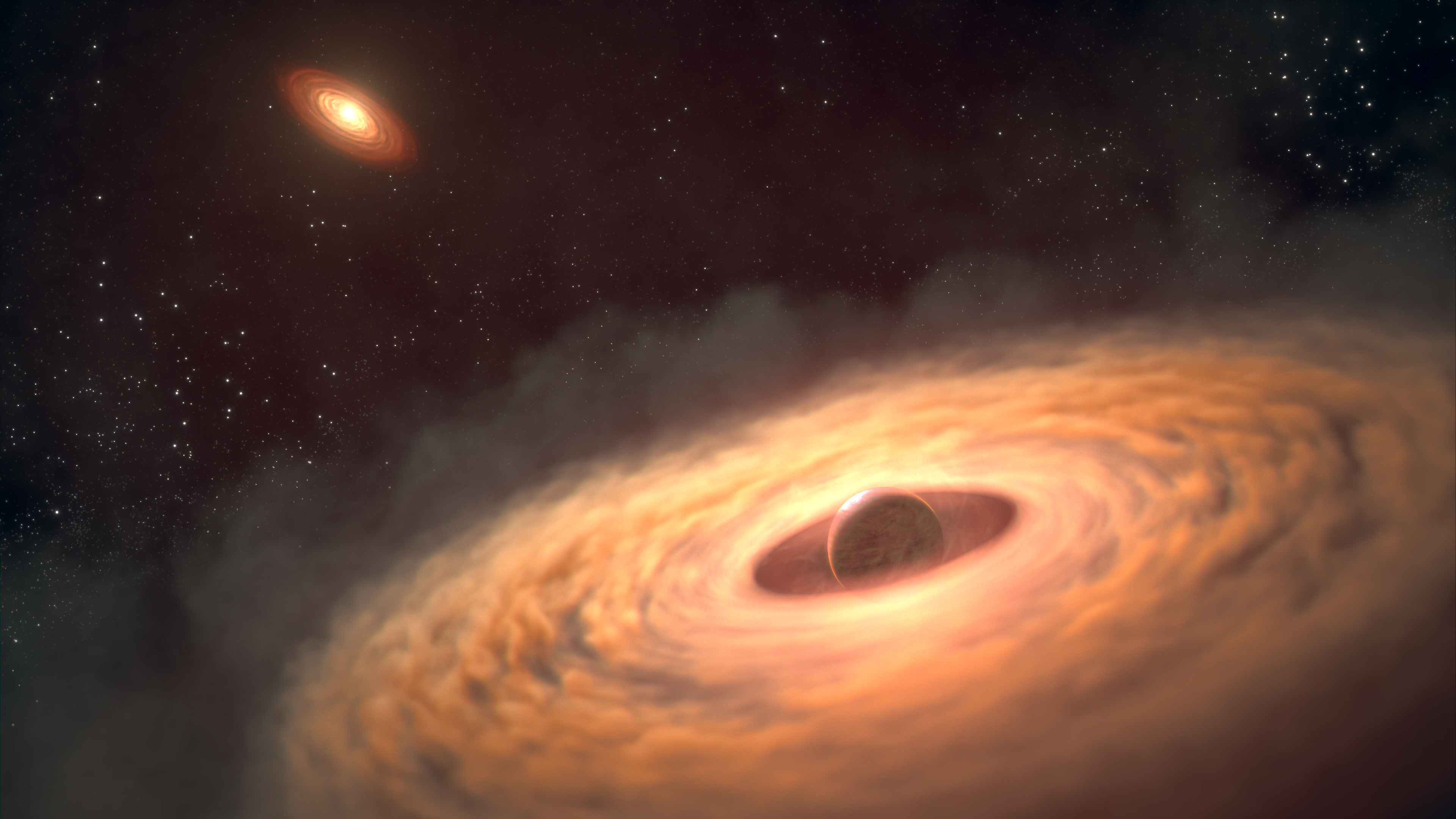 Artist's impression of a young planet surrounded by a circumplanetary disk